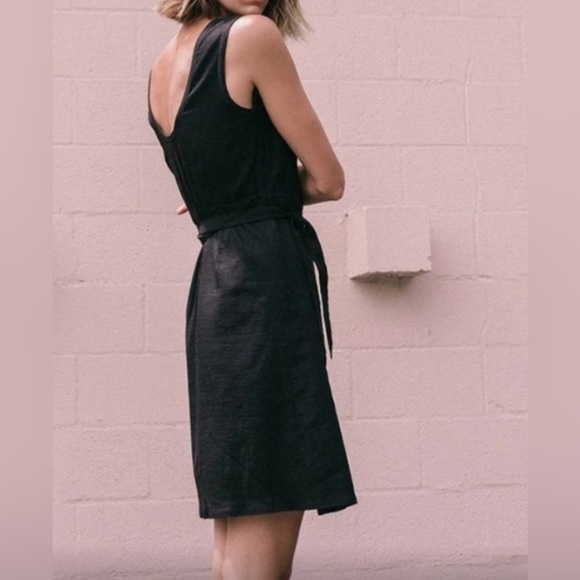 Aday Wind Down Wrap Dress Black Linen Blend Pockets Belted XS - Picture 3 of 9